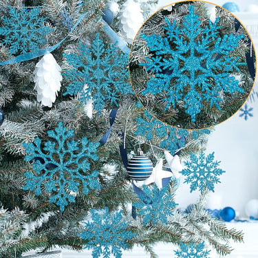 36pcs Blue Snowflake Ornaments Plastic Glitter Snow Flakes Ornaments for Winter Christmas Tree Decorations Size Varies Craft Snowflakes
